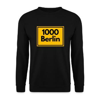 Place sign - then Retro urban Zip Code 1000 Berlin - Unisex Sweatshirt - black - Front - Alina (178cm) & Michal (187cm)