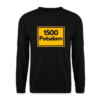 Ortsschild - damals Retro alte PLZ 1500 Potsdam - Unisex Pullover - Schwarz - Vorne - Alina (178cm) & Michal (187cm)