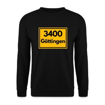 Ortsschild - damals Retro alte PLZ 3400 GÖTTINGEN - Unisex Pullover - Schwarz - Vorne - Alina (178cm) & Michal (187cm)