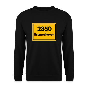 Ortsschild - damals alte PLZ 2850 BREMERHAVEN - Unisex Pullover - Schwarz - Vorne - Alina (178cm) & Michal (187cm)