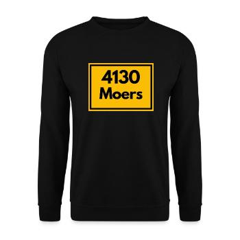 Ortsschild - damals Retro alte PLZ 4130 MOERS - Unisex Pullover - Schwarz - Vorne - Alina (178cm) & Michal (187cm)