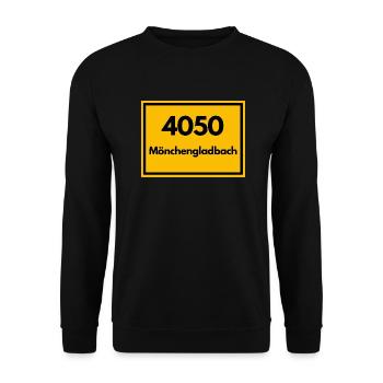 Ortsschild - damals alte PLZ 4050 MÖNCHENGLADBACH - Unisex Pullover - Schwarz - Vorne - Alina (178cm) & Michal (187cm)