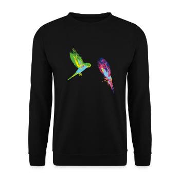 PopArt Wellensittiche - Unisex Pullover - Schwarz - Vorne - Alina (178cm) & Michal (187cm)