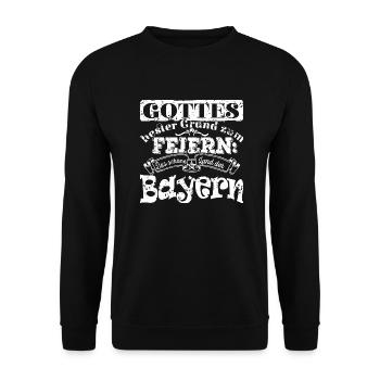 Gottes Grund zum Feiern: Bayern - weiß - Unisex Pullover - Schwarz - Vorne - Alina (178cm) & Michal (187cm)