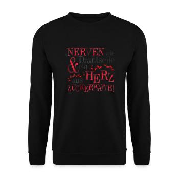 257 Herz Zuckerwatte - Unisex Pullover - Schwarz - Vorne - Alina (178cm) & Michal (187cm)
