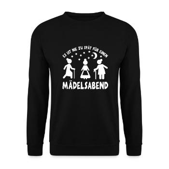 Mädelsabend weiss - Unisex Pullover - Schwarz - Vorne - Alina (178cm) & Michal (187cm)