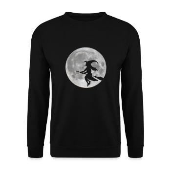 Flying witch in front of moon - Unisex Sweatshirt - black - Front - Alina (178cm) & Michal (187cm)