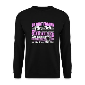 Frau Frauen zum Bier trinken - Unisex Pullover - Schwarz - Vorne - Alina (178cm) & Michal (187cm)