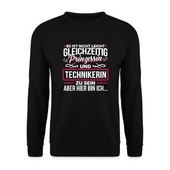 TECHNIKERIN - Prinzessin - Unisex Pullover - Schwarz - Vorne - Alina (178cm) & Michal (187cm)