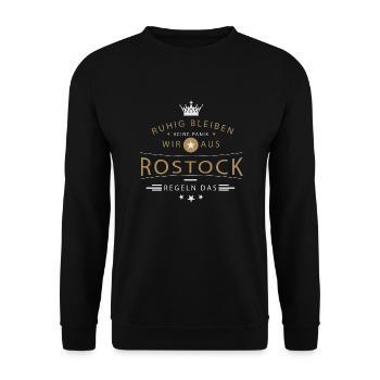 Ruhig bleiben Rostock - Unisex Pullover - Schwarz - Vorne - Alina (178cm) & Michal (187cm)