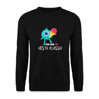 Schulstart Monster Erdbeer - Unisex Pullover - Schwarz - Vorne - Alina (178cm) & Michal (187cm)