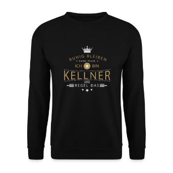 Kellner T-Shirt Ruhig bleiben - Unisex Pullover - Schwarz - Vorne - Alina (178cm) & Michal (187cm)