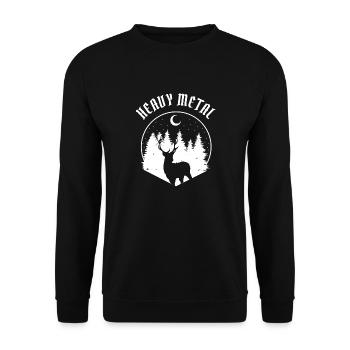 Heavy Metal Motiv mit Hirsch - Unisex Pullover - Schwarz - Vorne - Alina (178cm) & Michal (187cm)