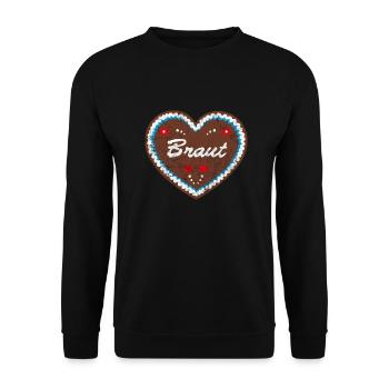 Lebkuchenherz "Braut" JGA - Unisex Pullover - Schwarz - Vorne - Alina (178cm) & Michal (187cm)