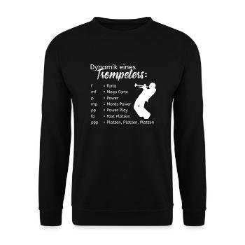 Dynamik eines Trompeters - Unisex Pullover - Schwarz - Vorne - Alina (178cm) & Michal (187cm)