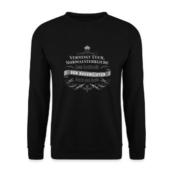 Der Hausmeister betritt den Raum - Unisex Pullover - Schwarz - Vorne - Alina (178cm) & Michal (187cm)