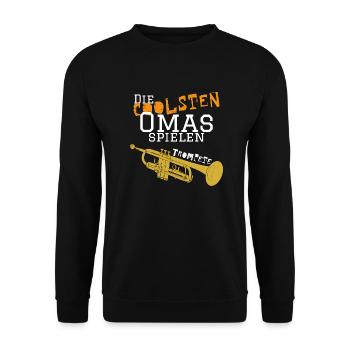Die coolsten_Oma_Trompete - Unisex Pullover - Schwarz - Vorne - Alina (178cm) & Michal (187cm)