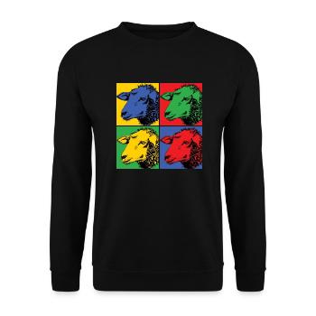 Schaf Sheep Pop-Art Design - Unisex Pullover - Schwarz - Vorne - Alina (178cm) & Michal (187cm)