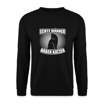 Echte Männer haben Katzen - Unisex Pullover - Schwarz - Vorne - Alina (178cm) & Michal (187cm)