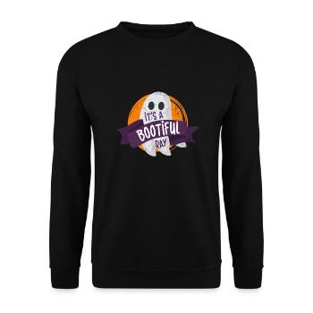Geist Gruselig Lustig Geschenk Kostüm - Unisex Pullover - Schwarz - Vorne - Alina (178cm) & Michal (187cm)