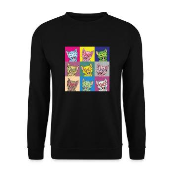 Katzen Pop Art - Unisex Pullover - Schwarz - Vorne - Alina (178cm) & Michal (187cm)
