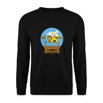 Flat Design Outdoor Camping Campfire Tent Mountains - Unisex Sweatshirt - black - Front - Alina (178cm) & Michal (187cm)