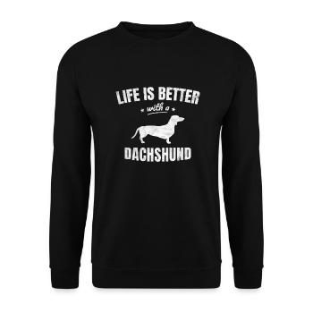 Dackel Dachshund Teckel Lustig Geschenk - Unisex Pullover - Schwarz - Vorne - Alina (178cm) & Michal (187cm)
