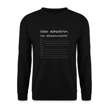 Weihnachtswunschzettel - Unisex Pullover - Schwarz - Vorne - Alina (178cm) & Michal (187cm)
