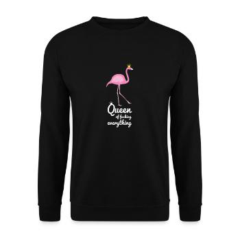 Flamingo Königin Vogel Spruch Geschenk - Unisex Pullover - Schwarz - Vorne - Alina (178cm) & Michal (187cm)