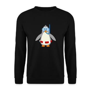 Comic Pinguin taucher mit Schnorchel & Schwimmring - Unisex Pullover - Schwarz - Vorne - Alina (178cm) & Michal (187cm)