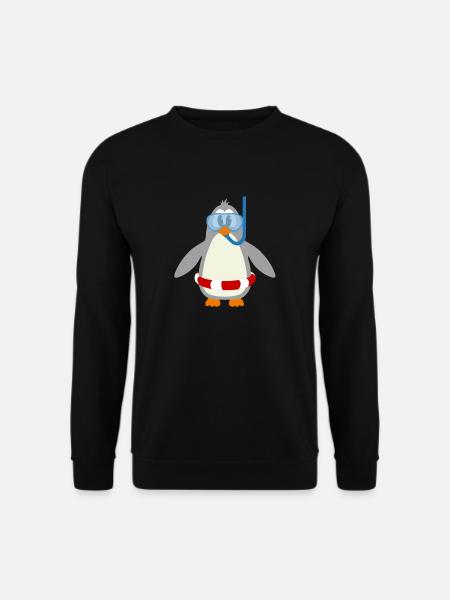 Comic Pinguin taucher mit Schnorchel & Schwimmring - Unisex Pullover - Schwarz