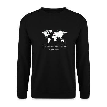 Fernweh hat eine Heimat, Reisen, Weltkarte - Unisex Pullover - Schwarz - Vorne - Alina (178cm) & Michal (187cm)
