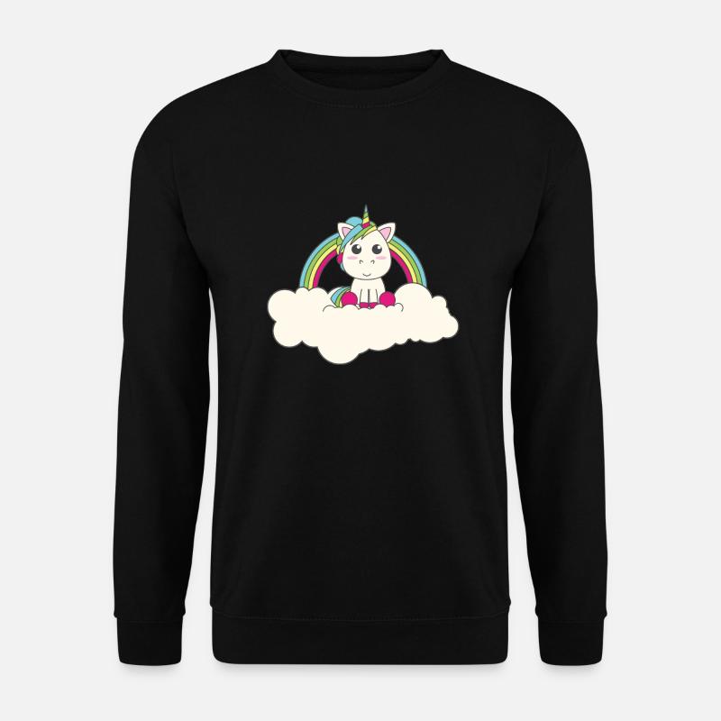 Das Regenbogenhorn auf seiner Wolke! - Unisex Pullover - Schwarz