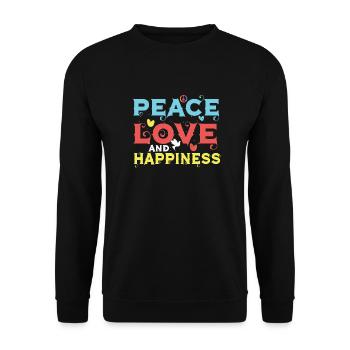 PEACE LOVE AND HAPPINESS - Unisex Pullover - Schwarz - Vorne - Alina (178cm) & Michal (187cm)