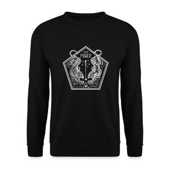 True Power - Twin Tiger - Illustration - weiss - Unisex Pullover - Schwarz - Vorne - Alina (178cm) & Michal (187cm)