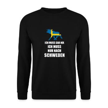 Ich muss nach SCHWEDEN Sverige Elch Geschenk - Unisex Pullover - Schwarz - Vorne - Alina (178cm) & Michal (187cm)