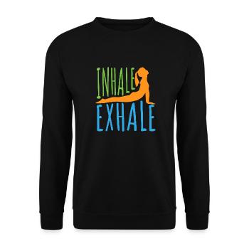 Yoga Einatmen Ausatmen - Geschenkidee - Unisex Pullover - Schwarz - Vorne - Alina (178cm) & Michal (187cm)