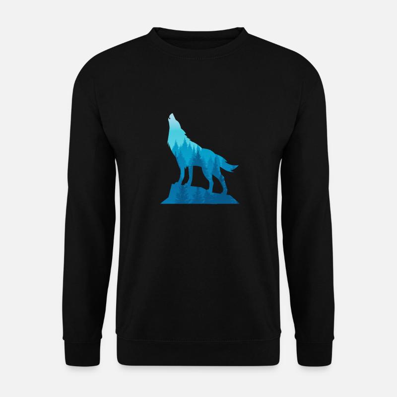 Wolf Doppelbelichtung Wald - Unisex Pullover - Schwarz