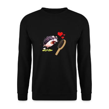 Igel Liebt Kamm - Muttertag und Valentinstag - Unisex Pullover - Schwarz - Vorne - Alina (178cm) & Michal (187cm)
