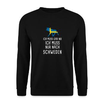 Ich muss nach SCHWEDEN Sverige Elch Geschenk - Unisex Pullover - Schwarz - Vorne - Alina (178cm) & Michal (187cm)
