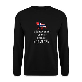 Ich muss gar nix nur nach Norwegen Norge Elch - Unisex Pullover - Schwarz - Vorne - Alina (178cm) & Michal (187cm)