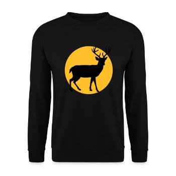 Hirsch mit Mond und Sonnenuntergang - Unisex Pullover - Schwarz - Vorne - Alina (178cm) & Michal (187cm)