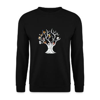 Baum mit Katzen - Katzenbaum - Unisex Pullover - Schwarz - Vorne - Alina (178cm) & Michal (187cm)
