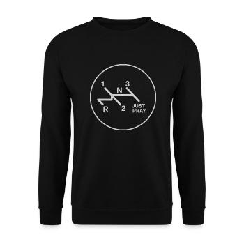 Schaltschema Just Pray 4 Gang luftgekühlt - Unisex Pullover - Schwarz - Vorne - Alina (178cm) & Michal (187cm)