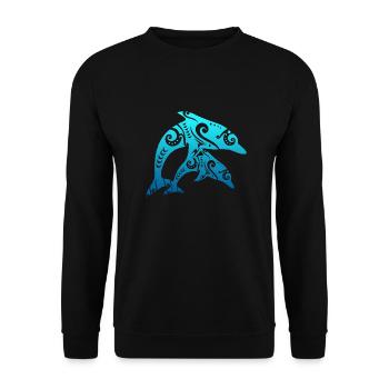 Maori Paar Delphine Tribal Tattoo Blau Geschenk - Unisex Pullover - Schwarz - Vorne - Alina (178cm) & Michal (187cm)