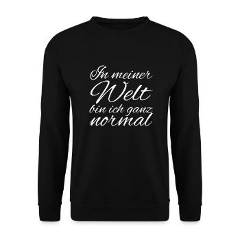 In meiner Welt bin ich ganz normal Geschenk - Unisex Pullover - Schwarz - Vorne - Alina (178cm) & Michal (187cm)