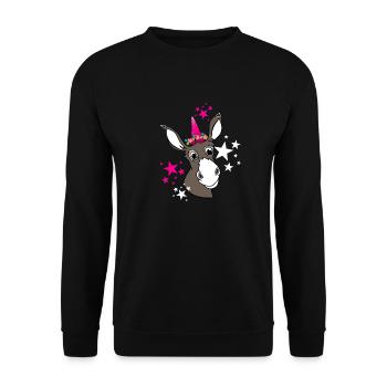 donkey unicorn - niedlicher Esel mit Einhorn - Unisex Pullover - Schwarz - Vorne - Alina (178cm) & Michal (187cm)