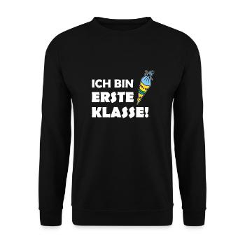 Ich bin erste Klasse! Schulanfänger-Shirt - Unisex Pullover - Schwarz - Vorne - Alina (178cm) & Michal (187cm)