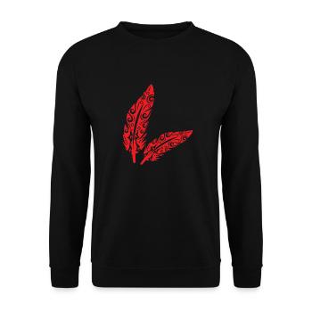 Maori Feder Federn Rot - Geschenkidee - Unisex Pullover - Schwarz - Vorne - Alina (178cm) & Michal (187cm)
