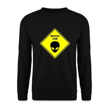 Achten Sie auf das graue Aliens-Schild - Unisex Pullover - Schwarz - Vorne - Alina (178cm) & Michal (187cm)